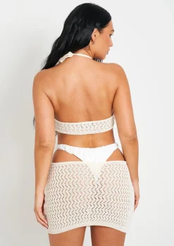Knitted Dresses|Mini Dresses*Missy Empire Aarya Cream Knit Cut Out Mini Dress