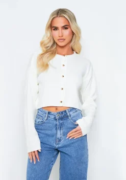 Knitwear|Basics*Missy Empire Abbey Long Sleeve Knitted Cardigan Cream