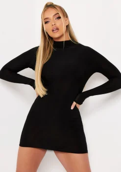 Long Sleeve Dresses|Little Black Dresses*Missy Empire Ada High Neck Long Sleeve Mini Dress Black