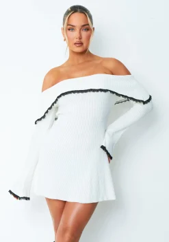 Mini Dresses|Casual Dresses*Missy Empire Ada White Lace Trim Fold Over Mini Dress