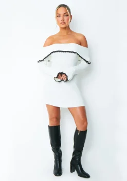 Mini Dresses|Casual Dresses*Missy Empire Ada White Lace Trim Fold Over Mini Dress