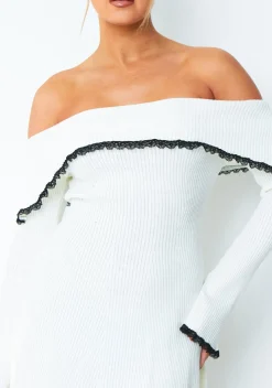 Mini Dresses|Casual Dresses*Missy Empire Ada White Lace Trim Fold Over Mini Dress
