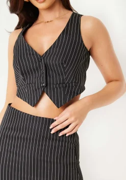 Tops|Co-Ords*Missy Empire Addison Black Pinstripe Button Up Waistcoat
