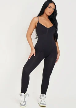 Airport Vibin'|Seamless & Shapewear*Missy Empire Adele Seamless Strappy All In One Jumpsuit Black