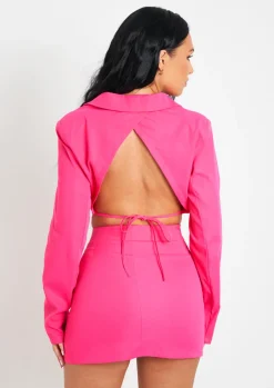 Skirts*Missy Empire Adeline Pink Woven Slit Mini Skirt