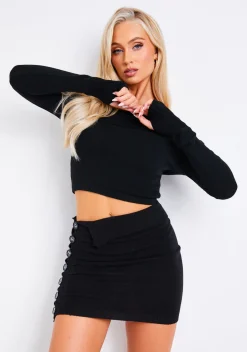Skirts|Knitwear*Missy Empire Adira Knitted Button Detail Mini Skirt Black