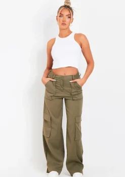 Concert Outfits|Trousers*Missy Empire Ainsley Khaki Pocket Detail Low Rise Cargo Pants