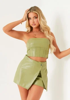 Tops|Co-Ords*Missy Empire Aiyana Green Faux Leather Corset Top