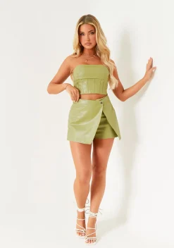 Tops|Co-Ords*Missy Empire Aiyana Green Faux Leather Corset Top