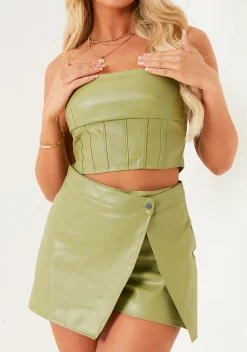 Tops|Co-Ords*Missy Empire Aiyana Green Faux Leather Corset Top