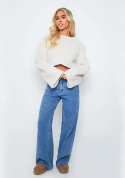 Tops|Knitwear*Missy Empire Alana Cream Cropped Faux Fur Jumper