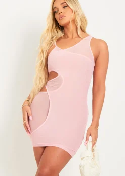 Rave Outfits|Mini Dresses*Missy Empire Alana Pink Mesh Overlay Mini Dress