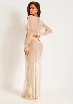Skirts|Co-Ords*Missy Empire Alani Beige Lurex Shimmer Fishnet Mesh Maxi Skirt