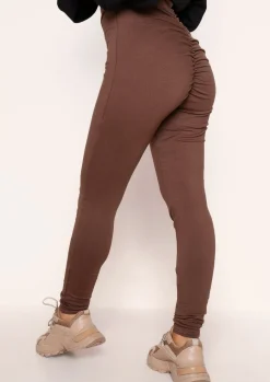 Airport Vibin'|Leggings*Missy Empire Alaya Ruched Bum Thick Jersey Leggings Chocolate
