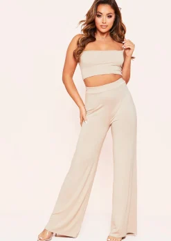 Trousers|Loungewear*Missy Empire Aleena Wide Leg Jersey Trousers Beige