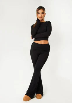 Gym Bottoms|Trousers*Missy Empire Alena Fold Over Yoga Pants Black
