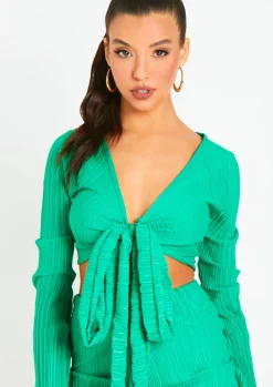 Tops|Co-Ords*Missy Empire Alice Plisse Wrap Tie Crop Top Green