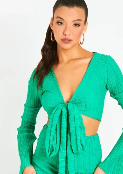 Tops|Co-Ords*Missy Empire Alice Plisse Wrap Tie Crop Top Green