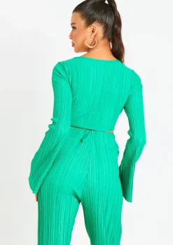 Tops|Co-Ords*Missy Empire Alice Plisse Wrap Tie Crop Top Green