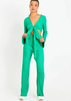Tops|Co-Ords*Missy Empire Alice Plisse Wrap Tie Crop Top Green