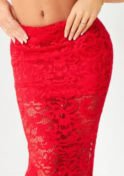 The Party Edit|Skirts*Missy Empire Alice Red Lace Maxi Skirt