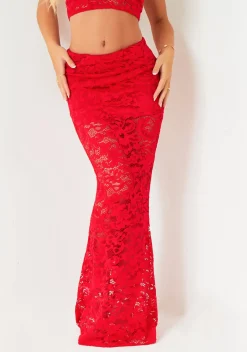 The Party Edit|Skirts*Missy Empire Alice Red Lace Maxi Skirt