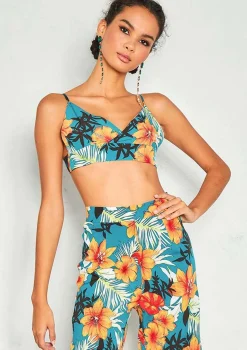 Tops*Missy Empire Alison Emerald Green Tropical Print Bralet