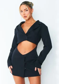 Mini Dresses|Going Out Dresses*Missy Empire Aliyah Navy Cut Out Blazer Dress