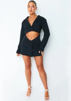 Mini Dresses|Going Out Dresses*Missy Empire Aliyah Navy Cut Out Blazer Dress