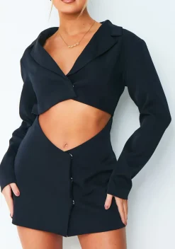 Mini Dresses|Going Out Dresses*Missy Empire Aliyah Navy Cut Out Blazer Dress