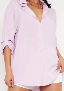 Tops*Missy Empire Aliza Oversized Button Up Shirt Lilac