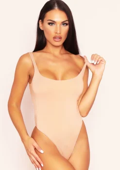 Tops|Bodysuits*Missy Empire Allison Double Layered Square Neck Vest Bodysuit Nude