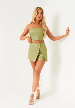 Skirts|Co-Ords*Missy Empire Alora Green Faux Leather Skort