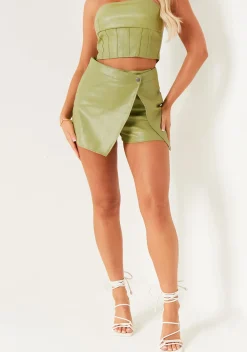 Skirts|Co-Ords*Missy Empire Alora Green Faux Leather Skort