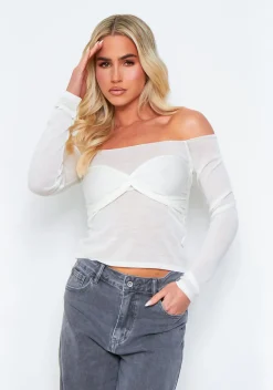 Concert Outfits|Tops*Missy Empire Amber Cream Relaxed Knit Overlay Bralet Jumper