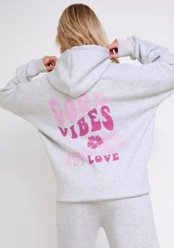 Airport Vibin'|Tracksuits*Missy Empire Amber Grey Marl Oversized Graphic Print Hoodie