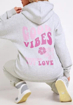 Airport Vibin'|Tracksuits*Missy Empire Amber Grey Marl Oversized Graphic Print Hoodie