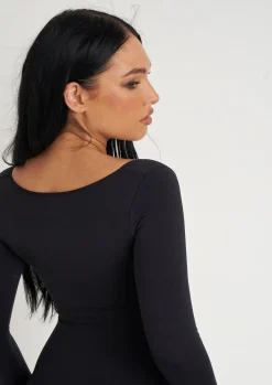 Airport Vibin'|Seamless & Shapewear*Missy Empire Amelia Seamless Long Sleeve Plunge Jumpsuit Black