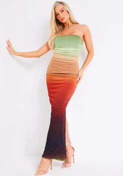 Maxi Dresses|Going Out Dresses*Missy Empire Amiah Multicolour Ombre Mesh Maxi Dress Orange