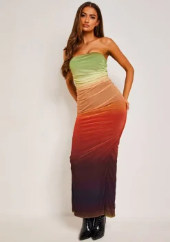 Maxi Dresses|Going Out Dresses*Missy Empire Amiah Multicolour Ombre Mesh Maxi Dress Orange
