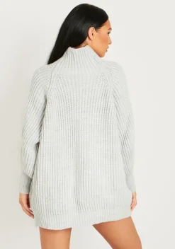 Airport Vibin'|Knitted Dresses*Missy Empire Amie Chunky Knit Jumper Dress Grey