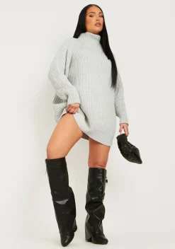 Airport Vibin'|Knitted Dresses*Missy Empire Amie Chunky Knit Jumper Dress Grey