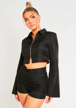 Shorts|Co-Ords*Missy Empire Amirah Zip Through Tailored Shorts Black