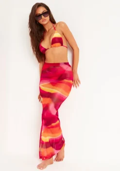 Swimwear|Skirts*Missy Empire Amirah Orange Multi Mesh Printed Maxi Skirt