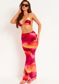 Swimwear|Skirts*Missy Empire Amirah Orange Multi Mesh Printed Maxi Skirt