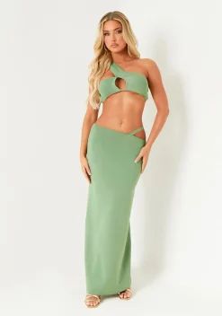 Skirts*Missy Empire Anabel Green Asymmetric Cut Out Maxi Skirt