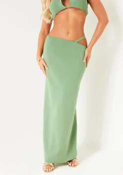 Skirts*Missy Empire Anabel Green Asymmetric Cut Out Maxi Skirt