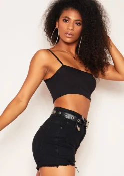 Tops|Basics*Missy Empire Andi One Shoulder Jersey Crop Top Black