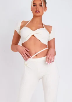 Rave Outfits|Tops*Missy Empire Anna Twist Front Cap Sleeve Crop Top Ivory