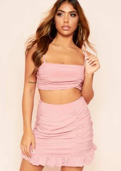 Tops*Missy Empire Anna Ruched Strappy Crop Top Rose